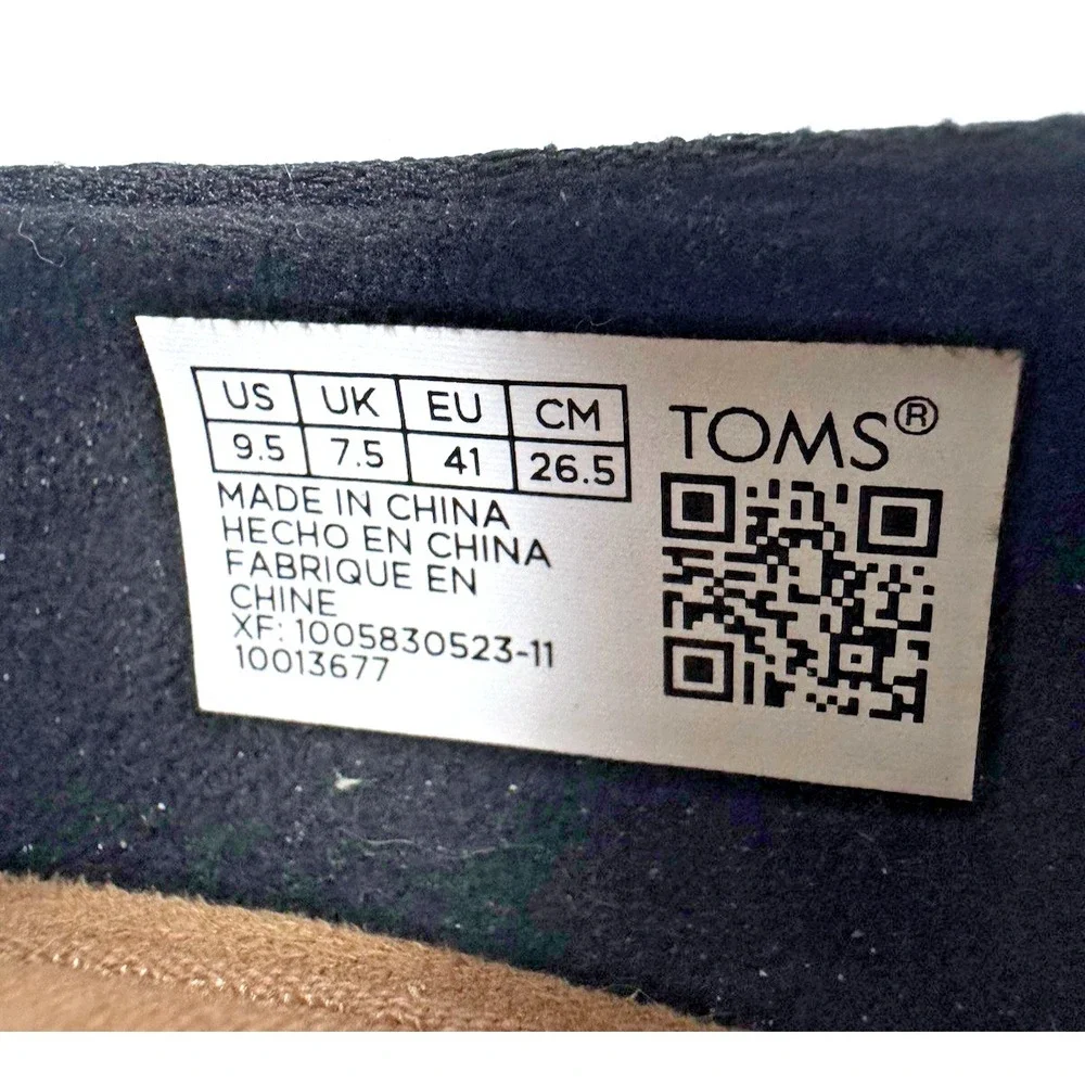 TOMS Black Cork Wedge Sandals Peep Toe Platform Slip On Heels Size 9.5M